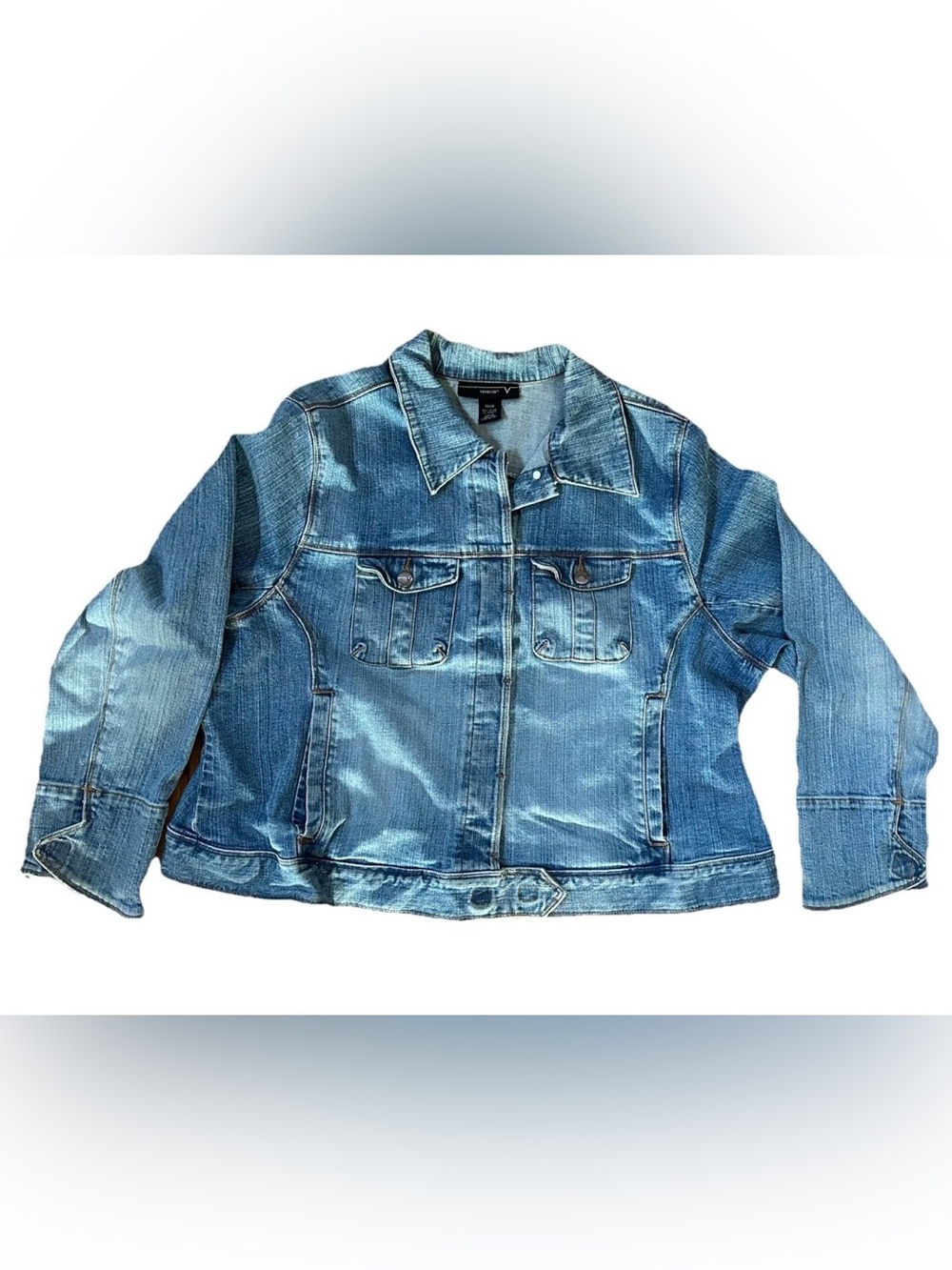 Venezia Denim Jacket Womens 22/24 Blue Trucker Cotton Stretch Collared Pockets